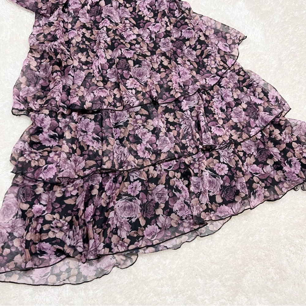 Lucy Paris Bristol Maxi Dress Purple Dark Floral V-neck Tiered Ruffled - Picture 6 of 15